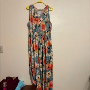 Chic Floral Maxi Dress in Blue and Orange